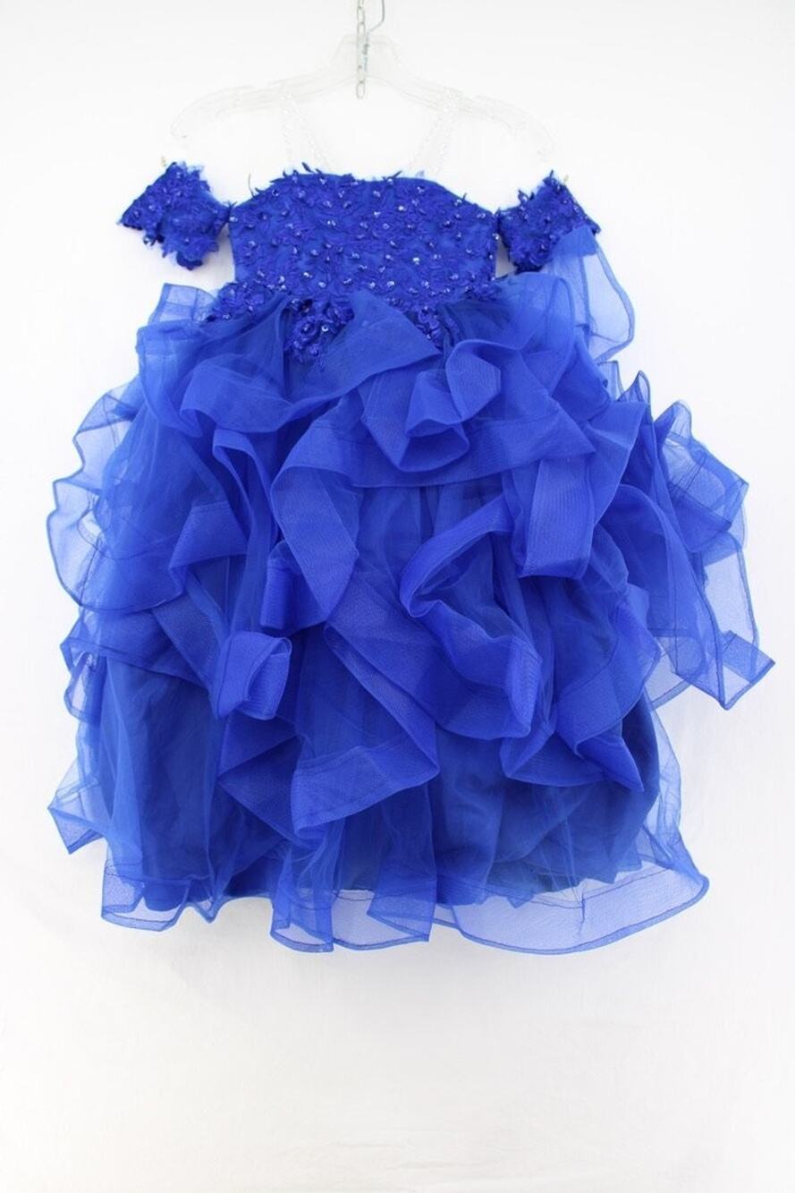 NWT Royal Blue Tulle Organza Ruffle Pageant Dress Girl sz 4 Corset Back Cupcake